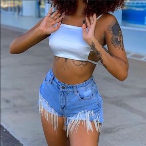 Denim shorts with rhinestones